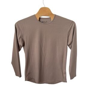 BYLT Drop Cut Shirt Men's Size Large Beige Long Sleeve Gym Activewear Stretch